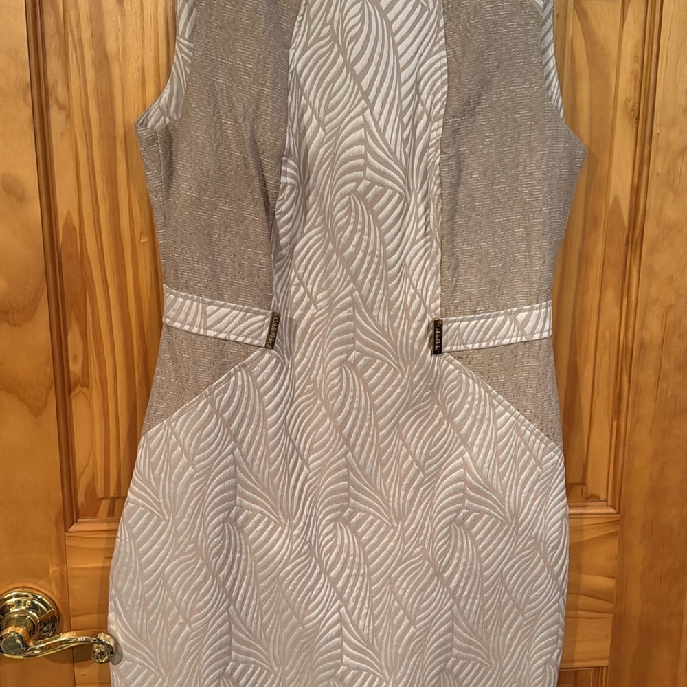 Calvin Klein Tan and Cream Leaf Pattern Mini Dress